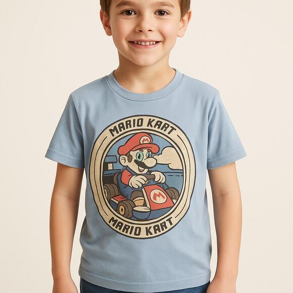 Retro Gamer Graphic Tee Blue Mario Kart T-Shirt Kids Size M (8) - Picture 1 of 4
